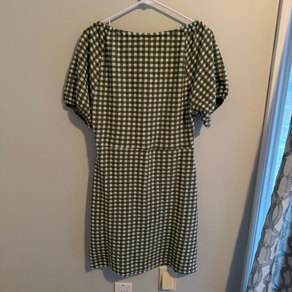 Madewell | Jacquard Puff-Sleeve Mini Sun Dress in Gingham Check Print Green NEW - Picture 7 of 9